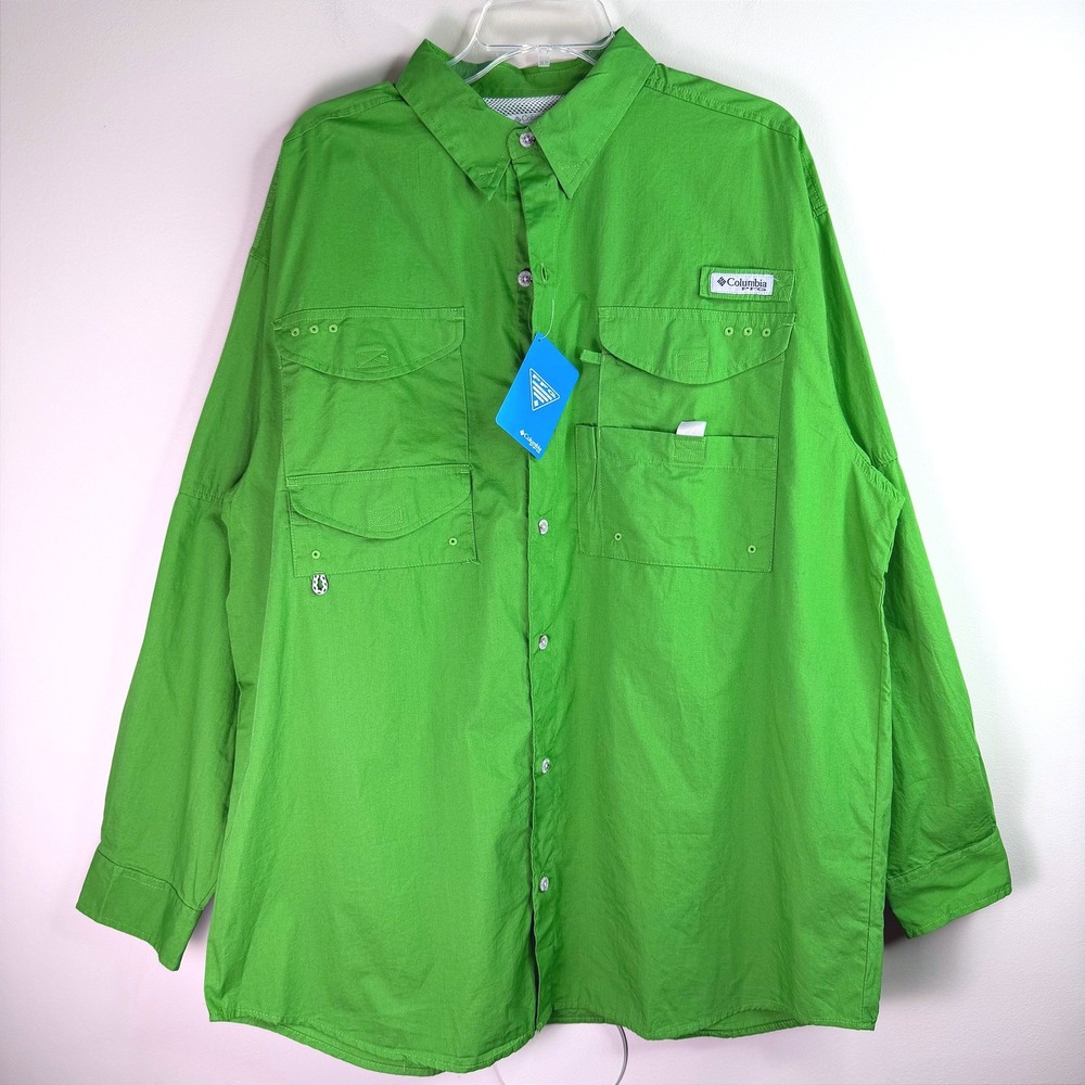 Columbia PFG Bahama II Fishing Shirt Mens XL Lime Green Long Sleeve NWT